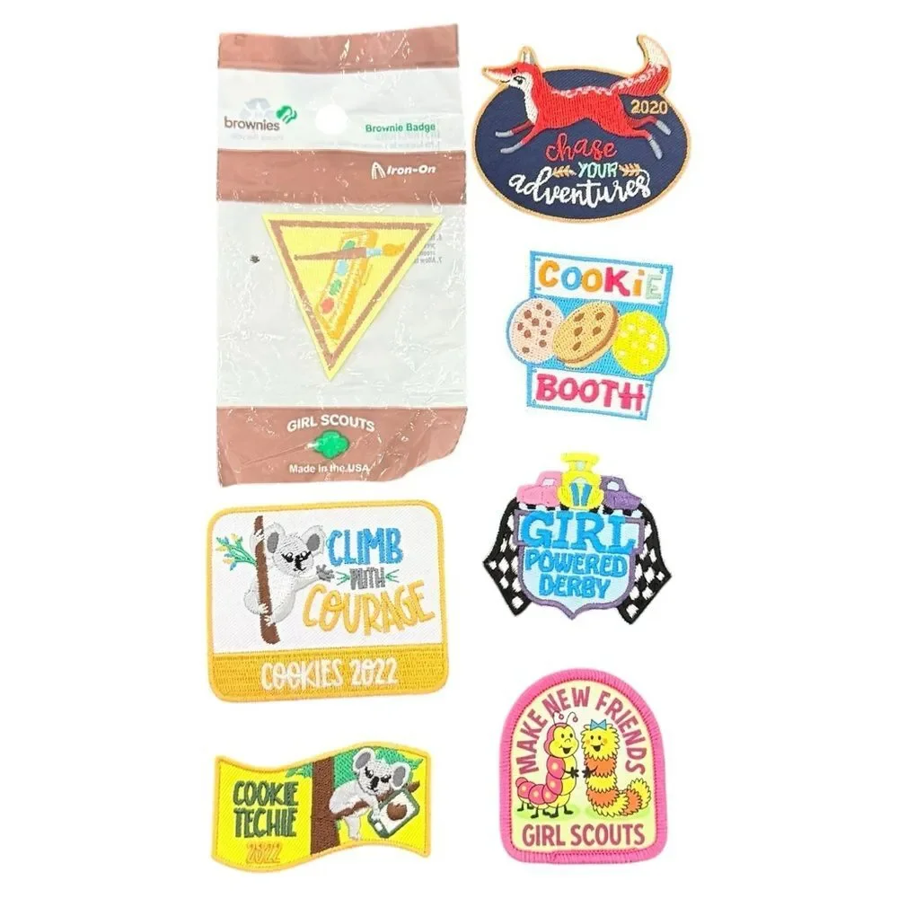 Girl Scouts Set of 7 Assorted Colorful Brownie Badges Patches.